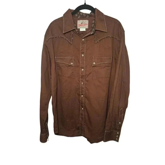 Wrangler Pearl Snap Brown White Stitch Mens 2XL Floral Embroidered - Picture 1 of 11